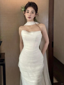 ผ้าพันคอยาวโปร่งใสสำหรับเจ้าสาว ผ้าคลุมไหล่ ชุดแต่งงาน เครื่องประดับแฟชั่นสำหรับการถ่ายภาพท่องเที่ยว ฤดูใบไม้ผลิและฤดูใบไม้ร่วง