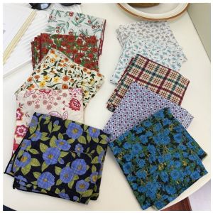 Sweet Floral Cotton Linen Retro Plaid Versatile Gentle Small Square Scarf Ins Hair Tying Headband Scarf for All Seasons