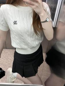 PEIXI | Áo Thun College Kiểu Dáng Ngắn Tay Mỏng Băng Gấm Trắng
