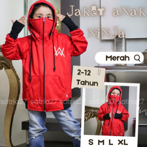 Jaket Anak Zipper Ninja Roundhand Sweater Hoodie Sablon Kekinian Terbaru Bahan Fleece Size S-XL Usia 2 Tahun Sampai 12 Tahun Laki-laki Perempuan
