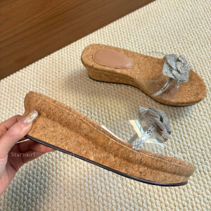 Summer 2025 Fairy Style Water Diamond Slope Heel Sandals Outdoor Slip-On EYB813BT4 Casual Plastic Upgraded Version Sheepskin Inner Lining