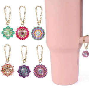 6pcs/set Mandalas Diamond Painting Keychains Accessories for Cup Acrylic Diamond Art Pendants for Cups and Bags Decoration