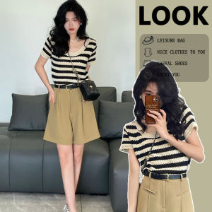 HUOLISI | Chic Style Icy Silk Stripe Short Sleeve T-Shirt