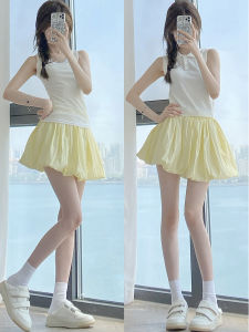 Váy Ngắn Xếp Ly Màu Vàng Cho Nữ Mùa Hè Mỏng Cạp Cao Thường Ngày Dáng Chữ a Dài Nửa Thân Rộng Rãi Đa Năng Váy Hoa