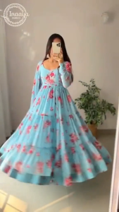 Multicolor Faux Georgette Readymade Suit Long sleeve Floral Fabric