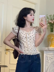 Áo Thun Tay Ngắn Cổ Lớn Voan Tay Thường Mùa Hè Phong Cách Hàn Quốc Cho Nữ