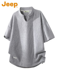 Jeep | Textured American Style Casual V-Neck T-Shirt