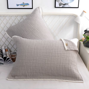 Japanese Style Simple Grid Pure Cotton Flannel Pillowcase Pair Anti-Slip for Students Adults Couples Home Use Single Pillow