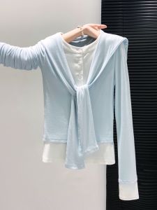 Áo Thun Dài Tay Nữ Phong Cách Hàn Quốc Thanh Lịch Áo Khoác Ngoài Áo Sơ Mi Mặc Trong Mặc Đi Làm Mặc Thường Ngày Mặc Mùa Thu