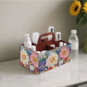 1pc DIY Flowers Diamond Art Storage Box for Adults Wood Diamond Painting Desktop Storage Box for Snacks Pens Glasses