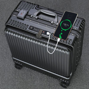 กระเป๋าเดินทางแบบพกพาขนาดเล็กสำหรับผู้ชายและผู้หญิง 20 นิ้ว กระเป๋าเดินทางแบบเปิดหน้าด้านหน้าพร้อมรหัสผ่าน กล่องสตั๊ดสำหรับเดินทาง