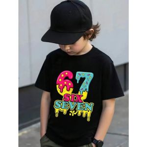 Children Funny Six Seven Graphic Print T-Shirt 67 Number Round Neck Cute Casual Style Short Sleeve Comfortable T-Shirt Clothing