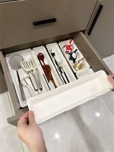 กล่องจัดระเบียบเครื่องสำอาง กล่องเก็บของแบบหดได้ กล่องเก็บของแบบลึกในตู้ กล่องจัดระเบียบสำหรับเครื่องสำอางและครีมบำรุงผิว อุปกรณ์สำนักงาน