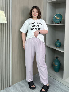 กางเกงขายาวทรงหลวมเอวสูงสไตล์เกาหลีสำหรับฤดูร้อน สีม่วง ผ้าไหมน้ำแข็ง ทรงหลวม กางเกงขายาวทรงเดนิม ทรงลำลอง