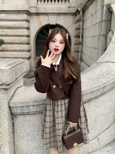 Original Large Size JK Uniform Skirt Set Vintage Three-Piece Milk Protection Short Suit Commuter Style Long Sleeve Four Seasons