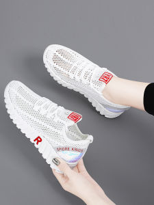 Womens Flat Running Shoes Breathable Mesh Slip-On Sports Sneakers Casual Comfortable White Color Summer New Arrival
