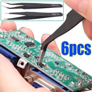 6PCS Anti-Static Tweezer Precision Circuit Board Maintenance Nipper Stainless Steel Car Body Sheet Metal Electronic Repair Tool Auto Accessories
