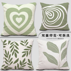 High Quality Velvet Green Pillow Cover Geometric Leaf Design Sofa Backrest Cushion American Country Style Square Home Decor
