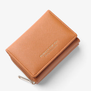 2026 New Womens Compact Elegant Simple Zipper Short Tri-fold Wallet Mini Popularity Coin Purse Youth Synthetic Leather PU