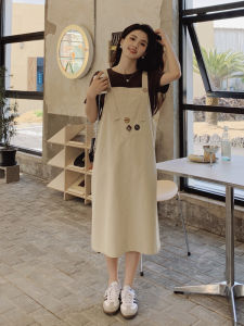 Milk Color Bib Overalls Set Women Summer 2025 New Japanese Style Cute Loose Casual Student Anti-Aging Dress Cotton A-Line Skirt