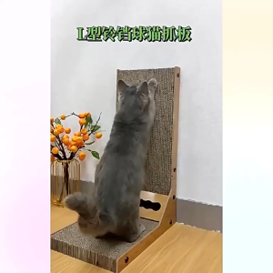 TRENY L Shape Cat Scratch Board With Ball Track Toys Cat Scratcher Board Corrugated Pencakar Kucing Tempat Cakar 貓抓板