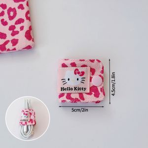 Sanrio | Sanrio Hello Kitty Leopard Print Denim Fabric Data Cable Storage Clip Charging Cable Wired Earphone Brush Storage Gifts for Girl