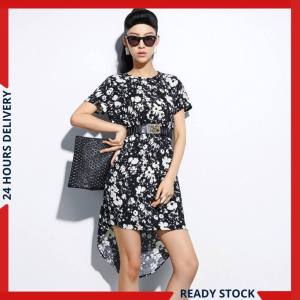 CFBOUTIQUE Korean Style Women Fashion Floral Printed High Low Fishtail Ladies Summer Dress
