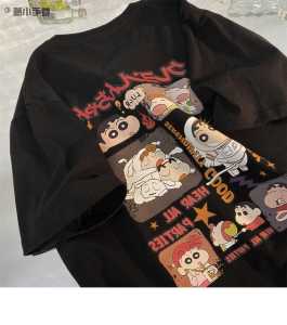 Retro Japanese Cartoon Pure Cotton Short Sleeve Womens T-shirt Summer Loose Chic Hong Kong Style Student Half Sleeve Body Shirt Trendy Top