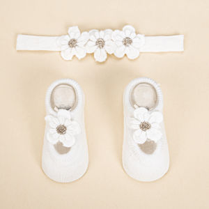 2Pcs White Flower& Short Socks for Baby Baptism and Christening Non-Slip 0-12M Sock Elastic Hairbands Infant Baby Clothing Stuff