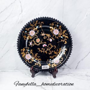 Pajangan Hitam Black Bunga Emas Eropa Dekorasi Rumah