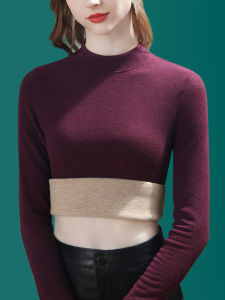 Womens Silk Wool Thickened Half High Collar Thermal Underwear T-Shirt Soft Comfortable Breathable Antibacterial Winter Wear