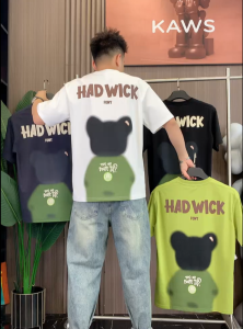 Summer New Mens Short Sleeve T-Shirt Casual Fashion Cartoon Bear Simple Print Half Sleeve Trendy Brand round Neck Leisure Base