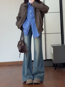 Retro High Waist Wide Leg Jeans Womens Loose Straight Cut Non-Matching Pants Cotton High Elasticity Four Seasons Casual