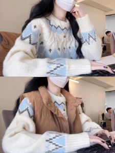 Fairisland Mori Style Sweater Female Autumn and Winter 2024 New Arrival Milk Fufu Idle Style Pullover Knitwear White Tops