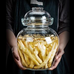 Traditional Style Glass Sealed Jar for Home Use Sichuan Pickle Storage Container round Cylinder Shaped Kitchen Storage Tool