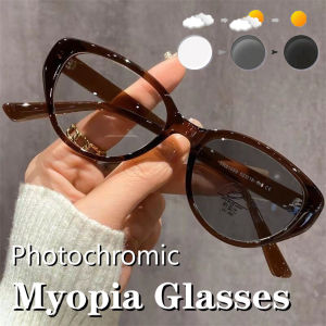 3 In 1แว่นตาสายตาสั้นแมวตาแมวแว่นตาเปลี่ยนสีสำหรับแว่นคอมพิวเตอร์ป้องกันแสงสีฟ้าย้อนยุคสำหรับผู้หญิงที่มีพลังงาน-4.0 -3.5 -3.0 -2.5 -2.0 -1.5 -1.0