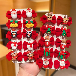 ชุดกิ๊บติดผมโบว์สีแดง 10 ชิ้น ลายคริสต์มาส ซานตาคลอส กวางเรนเดียร์ กระดิ่ง เครื่องประดับผมสำหรับเด็กผู้หญิง ของขวัญวันหยุด