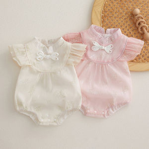 Sweet Princess Style Baby Girl Summer Dress Thin Cotton Qipao Clothes Infant Baby Romper Short Sleeve Floral Print A-Line Skirt