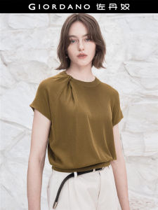 Designer Giordano Womens Short Sleeve Knitted Top round Neck Short Style Summer Fashion Street Loose Fit Rellson Fiber