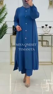 TEMANITA MIYA ONESET Baju Muslim Dewasa Setelan Atasan dan Celana Panjang Kancing Airflow Mewah