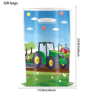 Miniso | Green Farm Gift Bag Tractor Theme Birthday Party Decoration Goody Biscuit Loots Candy Bag Baby Shower Tractor Party Favors Suppl