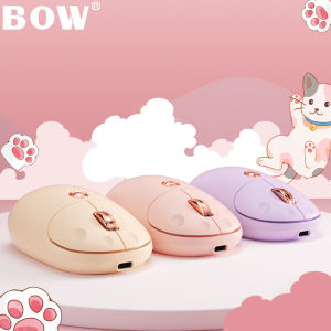BOW MD198L Colourful Wireless Mouse BT and 2.4G Dual-mode Colourful Type-C Rechargeable Ergonomic Cat Claw Mute Mice Metal Plating Roller for Windows Tablet Laptop