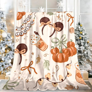 Beast Kingdom | Coquette Fall Pumpkin Spice Latte Bow Flannel Blanket Soft Fuzzy Plush Cozy Warm Throw for Sofa Bed Couch Home Decor