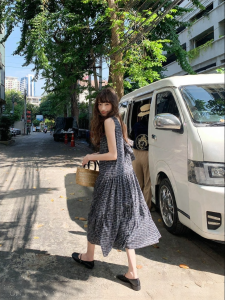 NIHAOKANONG | Đầm Hè Caro Dây Đeo Sau Lưng Cổ V