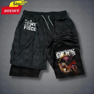 ชุดออกกำลังกายผู้ชายลายวันพีซ ลูฟี่ ซัมเมอร์ 2025 แบบสองชั้น รุ่นเลียนแบบ ชุดสองชิ้น ทรงหลวม กางเกงขาสั้นสำหรับวิ่งและออกกำลังกาย กางเกงลำลอง