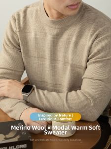 PERDONTOO | Premium Wool Modal Mens Sweater  Autumn Winter 2026 Striped Jacquard Business Casual