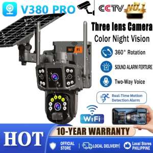 BUY 1 TAKE 1 V380 Pro Solar CCTV Outdoor Waterproof WIFI Connect Camera Three Lens HD 360 Wireless Surveillance Two-Way Audio Color Night Vision CCTV Security Cameras