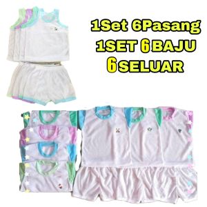 1SET 6Pasang 🔥BABY(WHITE T-SHIRT SINGLET)EYELET SUIT/BABY BAJU LUBANG BORONG SET