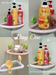 ชั้นวางของในห้องน้ำแบบติดผนัง ชั้นวางสบู่ของใช้ครีมอาบน้ำ ชั้นติดผนังไม่ต้องเจาะ มีรูระบายน้ำ สีสันพาสเทล