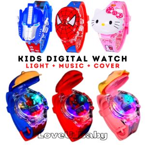 Kids Watch (Spiderman Hello Kitty Elsa Minnie Avengers Kuromi Melody Goku) Boy Girl Light Music Cover Digital Watch Jam Tangan Kanak Budak